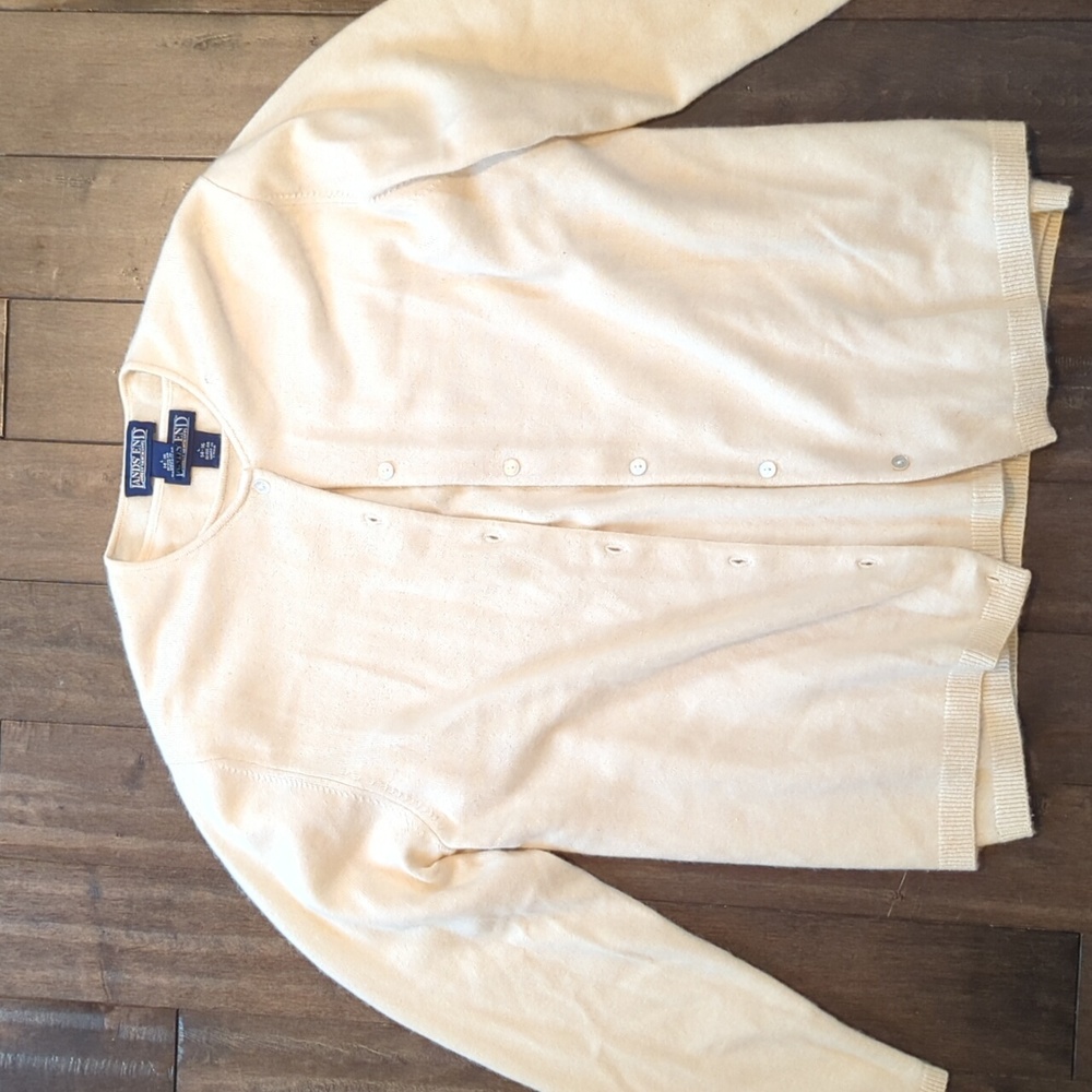 Lands' End, cream color, cashmere cardigan set, L